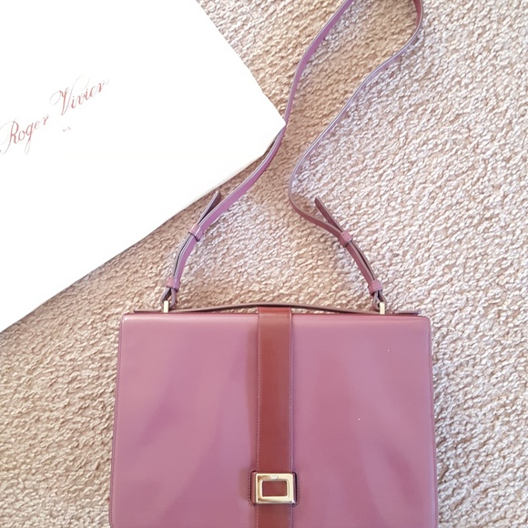 NWOT Roger Vivier Handbag Burgundy Patent Leather Luxury Designer Purple Handbag - Picture 3 of 16